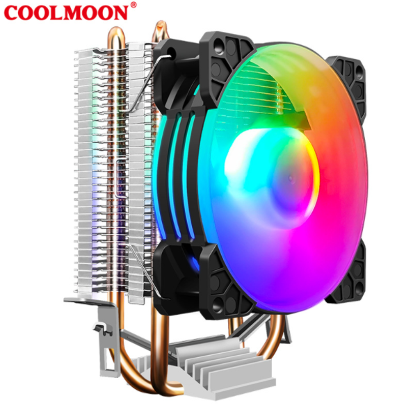 Cool Moon CPU Cooler Double Copper Tube 9cm Vertical Silent AMD115X Desktop Computer Heat Pipe Cooling CPU Fan (P2 Magic Moon Edition Double Copper Tube Single Fan)
