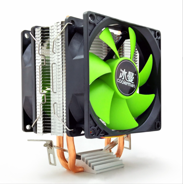 Cool Moon CPU Cooler Double Copper Tube 9cm Vertical Silent AMD115X Desktop Computer Heat Pipe Cooling CPU Fan (Double Copper Tube Double Fan Does Not Glow)