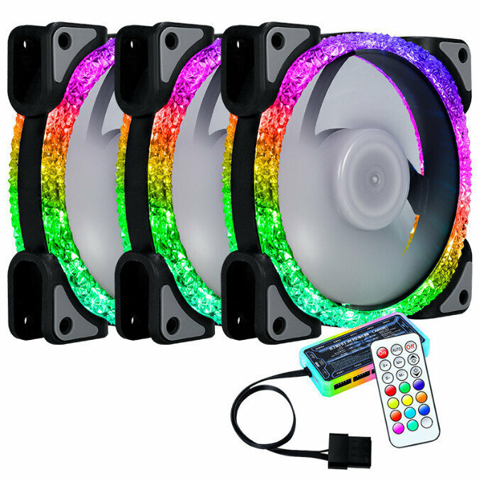 Computer Case CPU Cooler Silent Fan Set (3 Black Fans + Standard Controller Set)