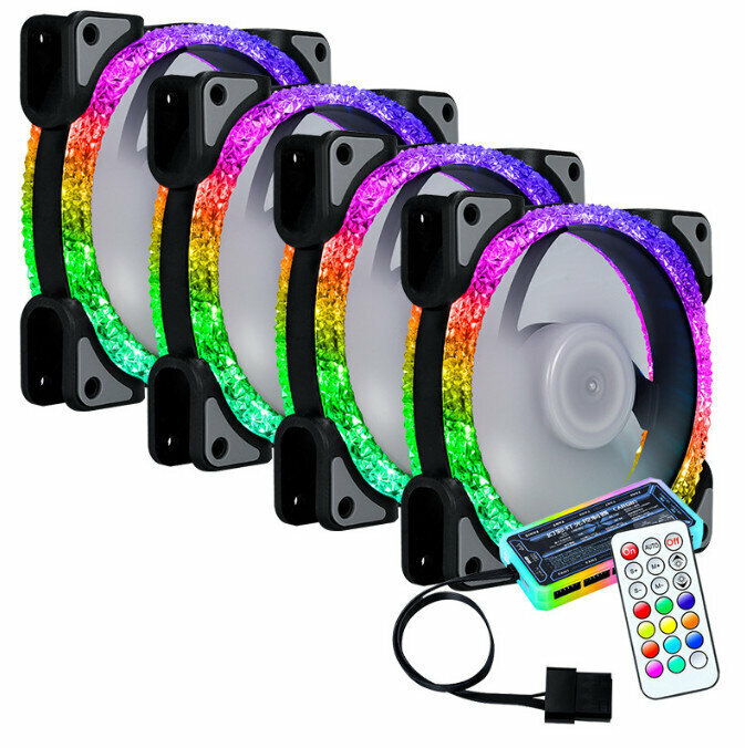 Computer Case, CPU Cooler, Color, Large Airflow, Silent Fan Set (4 Black Fans + Standard Controller Set)