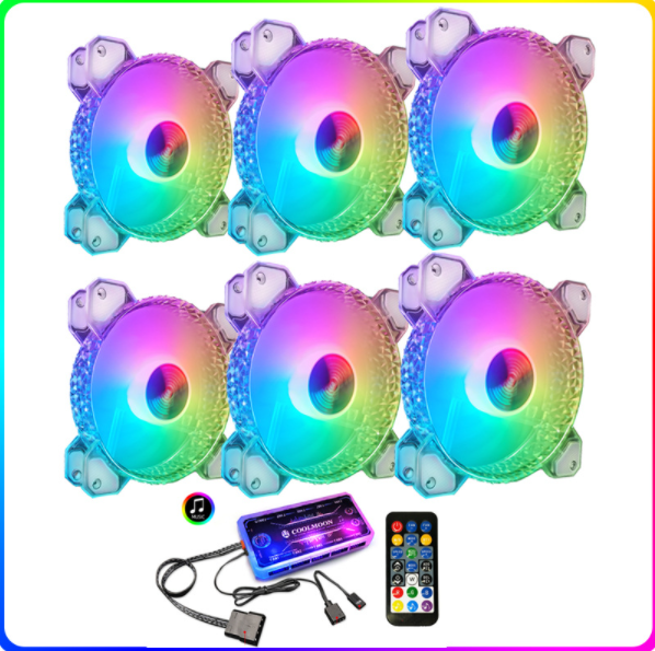 Cool Moon RGB Fan 12cm Silent Diamond Aperture Computer Phantom ARGB Motherboard Sync Case Fan (6 Diamond Fans + Music ARGB Controller)