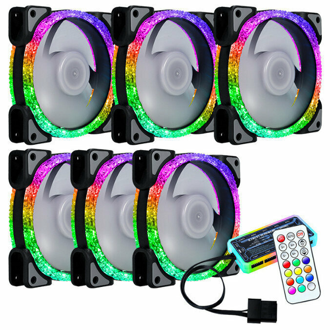 Computer Chassis CPU Cooler Silent Fan Set (6 Black Fans + Standard Controller Set)
