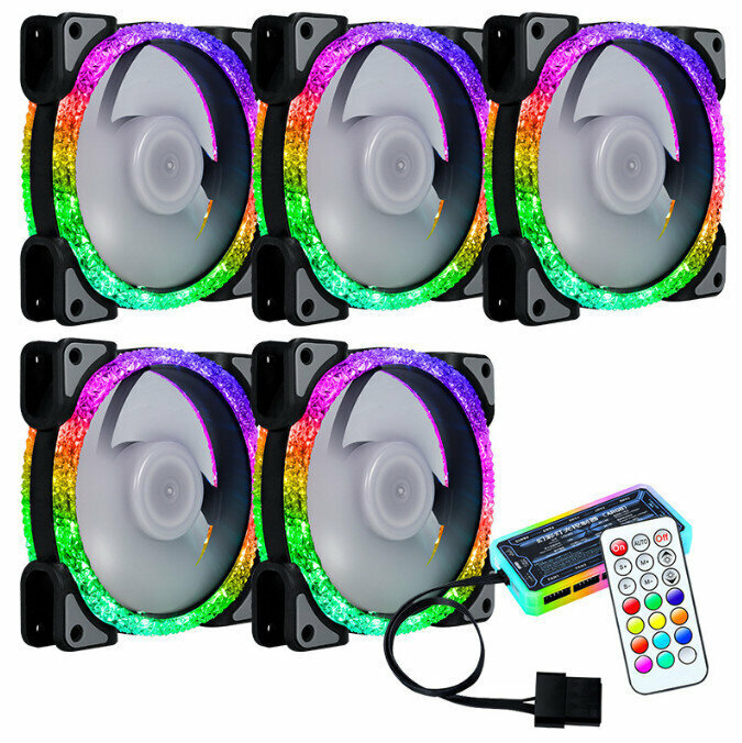 Computer Chassis CPU Cooler Silent Fan Set (5 Black Fans + Standard Controller Set)