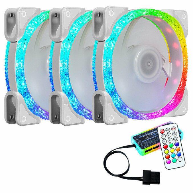 Computer Chassis CPU Cooler Silent Fan Set (3 White Fans + Standard Controller Set)