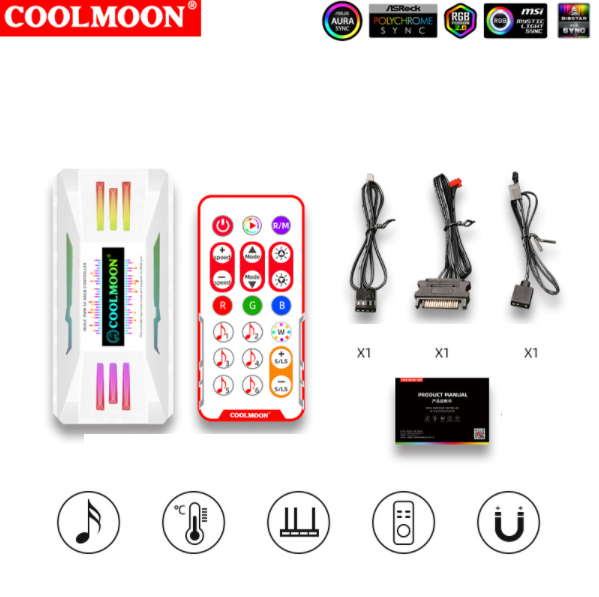 AS1 Case Fan 12CM Desktop Temperature Control Cooling Fan White God Light Sync ARGB Fan (Music Temperature Control ARGB 4-in-1 Controller [White])