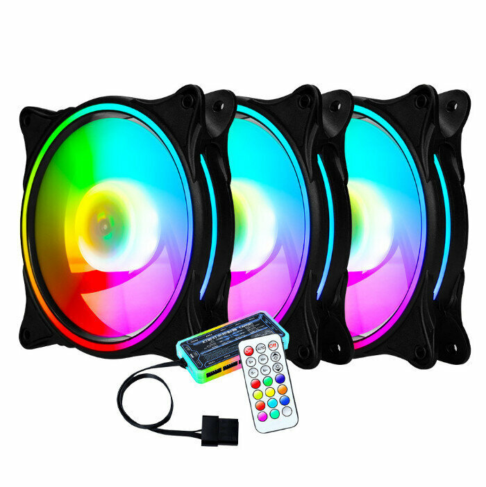 Computer Case Cooler ARGB Optical Case Fan (3 x 3-loop RGB internal and external illuminated fans + 1 set of standard controllers)