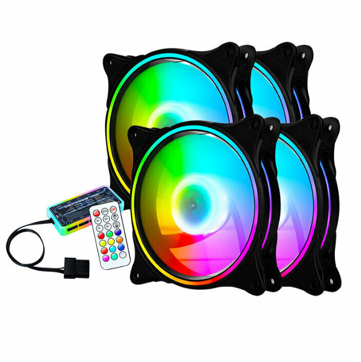 Computer Case Cooler ARGB Optical Case Fan (4 x 3-loop RGB internal and external illuminated fans + 1 set of standard controllers)