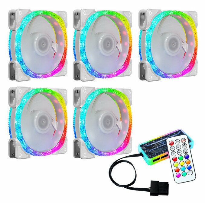 Computer Chassis CPU Cooler Silent Fan Set (5 White Fans + Standard Controller Set)
