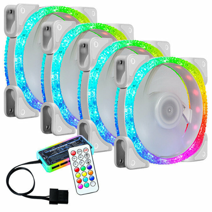 Computer Chassis CPU Cooler Silent Fan Set (4 White Fans + Standard Controller Set)
