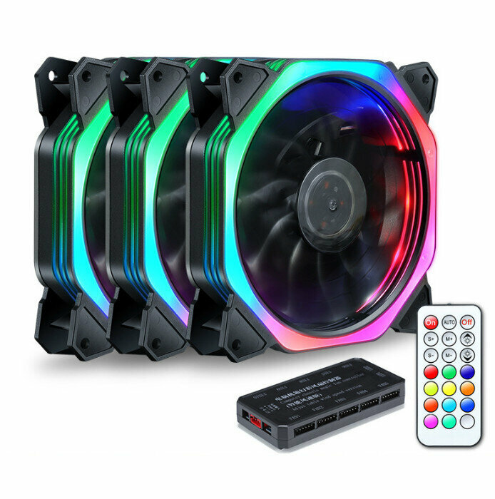Desktop Case Illuminated Fan 12V Power Fan Cooler (Rubik's Cube RGB/Triple Fan Matching)