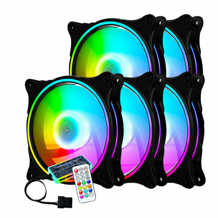Computer Case Cooler ARGB Optical Case Fan (5 x 3-loop RGB internal and external illuminated fans + 1 set of standard controllers)
