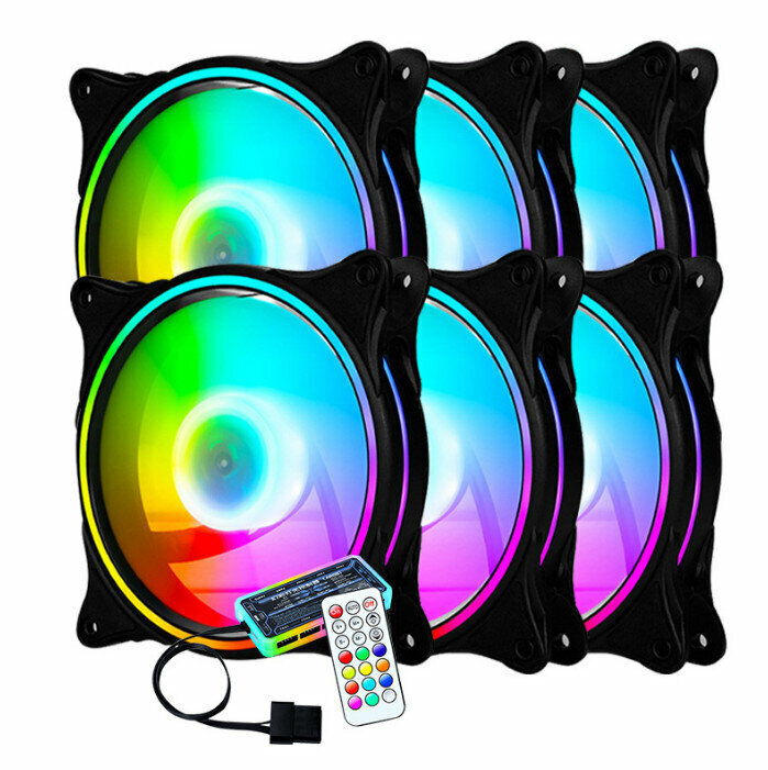 Computer Case Radiator ARGB Optical Case Fan (6 x 3-aperture RGB internal and external illuminated fans + 1 set of standard controllers)