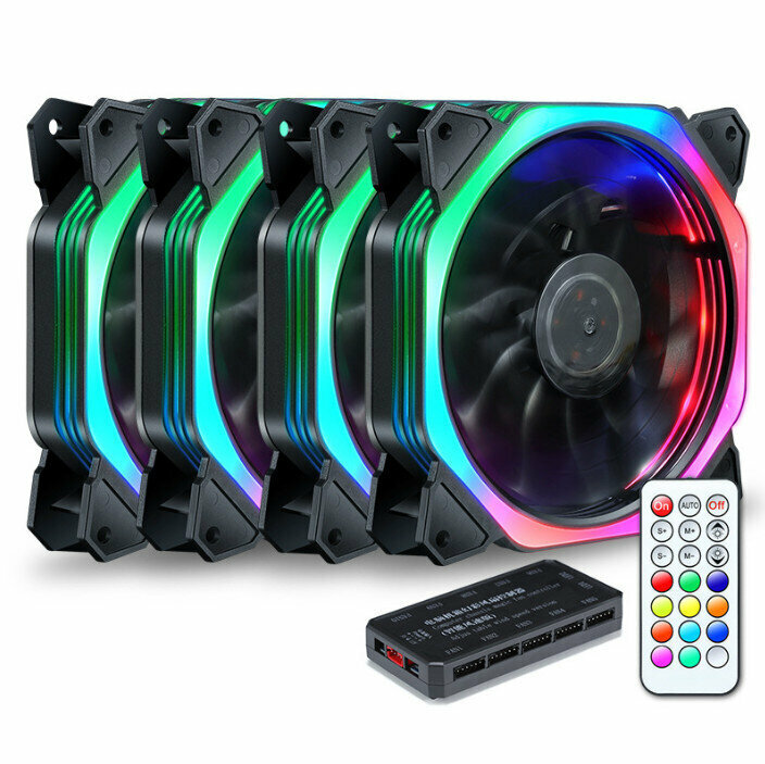 Desktop Case Illuminated Fan 12V Power Fan Cooler (Rubik's Cube RGB/Quad Fan Matching)