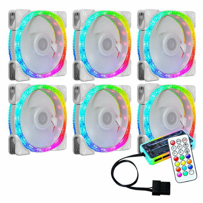 Computer Chassis CPU Cooler Silent Fan Set (6 White Fans + Standard Controller Set)