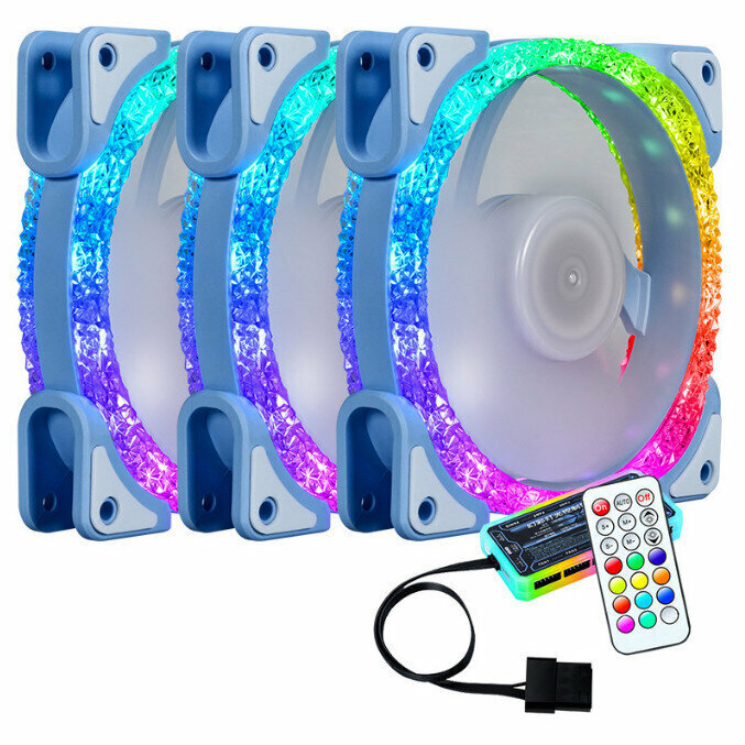 Computer Chassis CPU Radiator Silent Fan Set (3 Blue Fans + Standard Controller Set)
