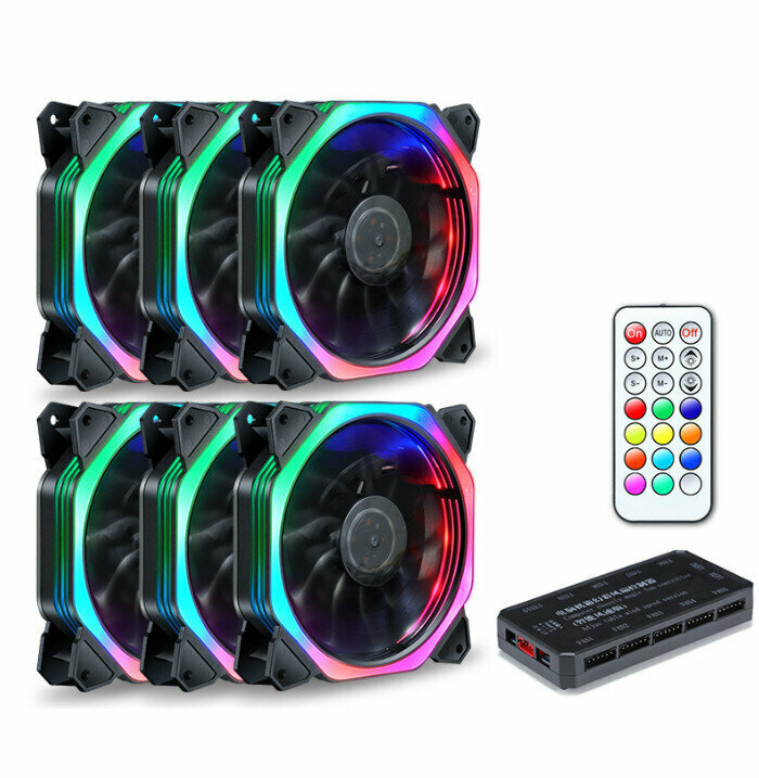 Desktop Case Illuminated Fan 12V Power Fan Cooler (Rubik's Cube RGB/6 Fan Matching)
