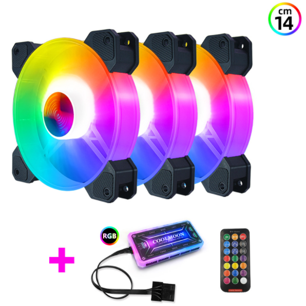 Cool Moon Yuhuan 14cm Case Fan Silent Glowing 14025 Computer Cooling Fan Desktop ARGB Fan (3 x 14CM Yuhuan RGB Fans + 1 Set of Standard Controllers)