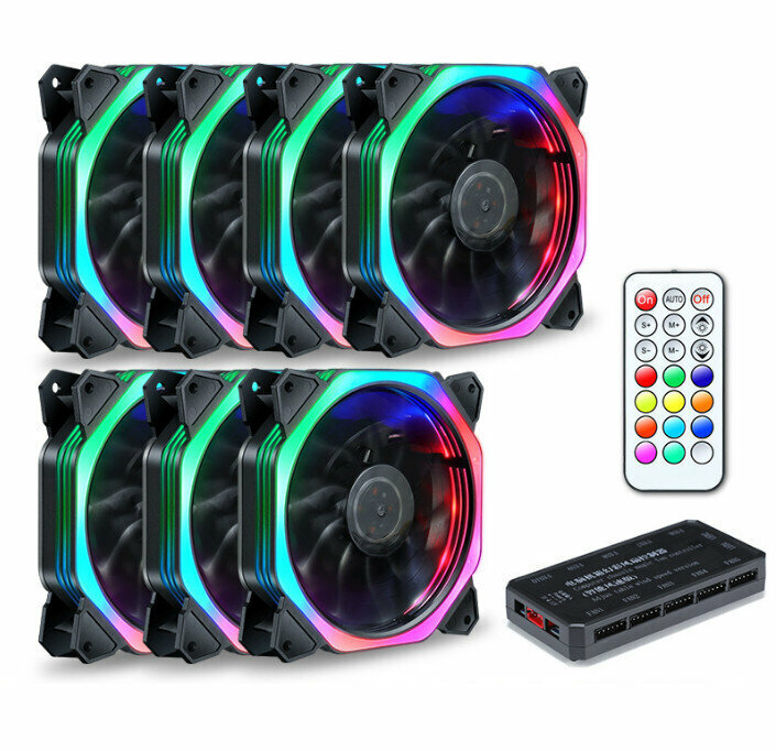 Desktop Chassis Illuminated Fan 12V Power Fan Cooler (Rubik's Cube RGB/Seven Fan Matching)