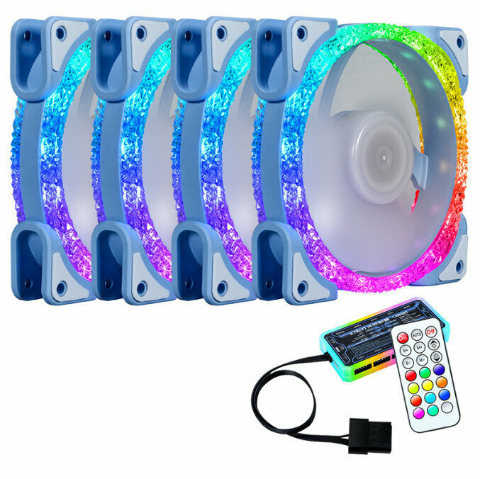 Computer Chassis CPU Cooler Silent Fan Set (4 Blue Fans + Standard Controller Set)