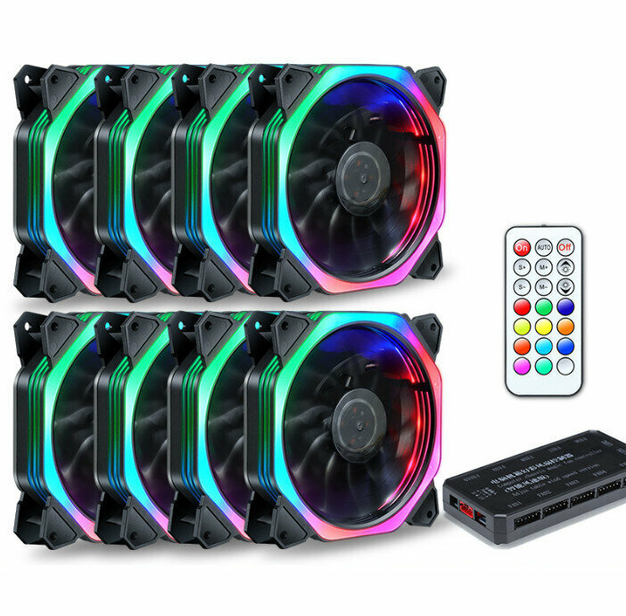 Desktop Case Illuminated Fan 12V Power Fan Cooler (Rubik's Cube RGB/Eight Fan Matching)