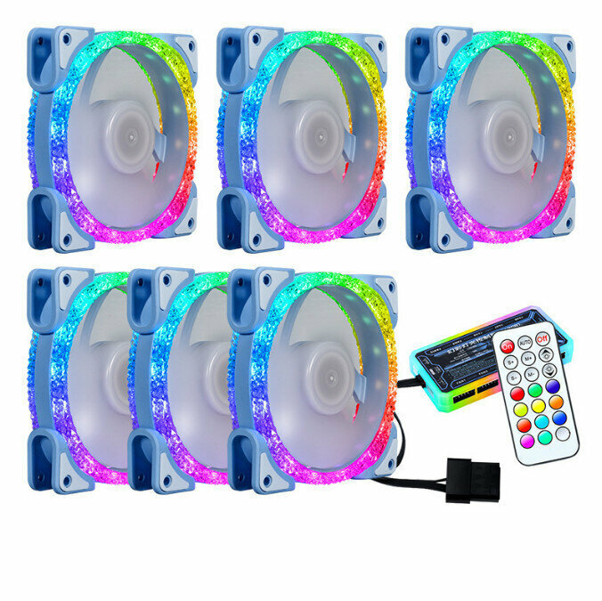 Computer Chassis CPU Cooler Silent Fan Set (6 Blue Fans + Standard Controller Set)