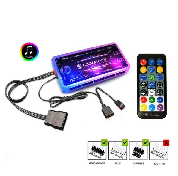 Cool Moon Double Pride II Case Fan 12cm Silent Inside and Outside Luminous 5VARGB Synchronous Desktop RGB Fan (Music ARGB Controller)