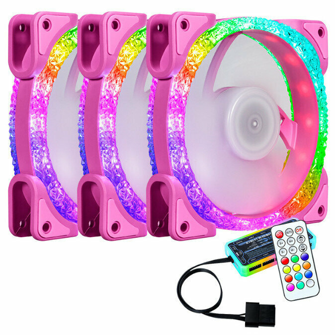 Computer Chassis CPU Cooler Silent Fan Set (3 Pink Fans + Standard Controller Set)