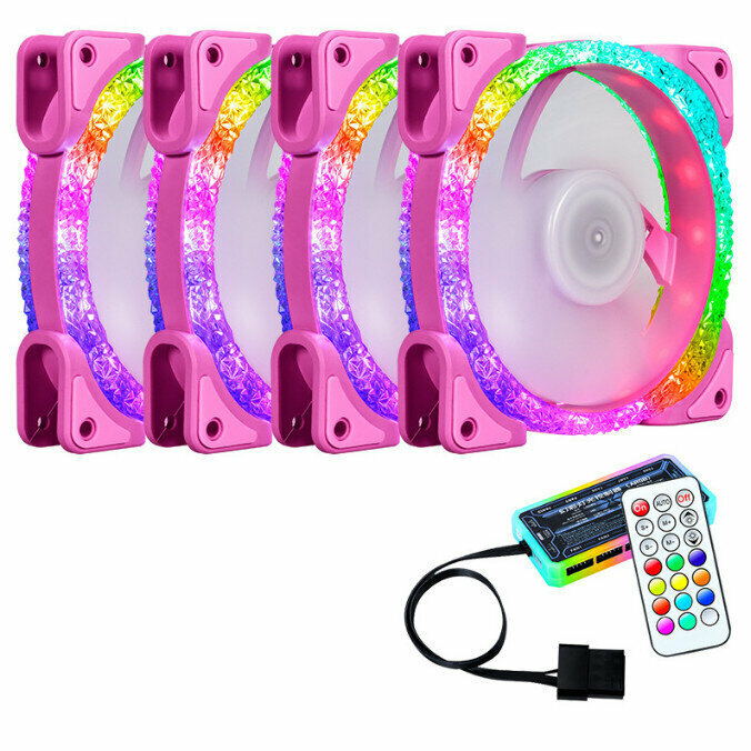 Computer Chassis CPU Cooler Silent Fan Set (4 Pink Fans + Standard Controller Set)