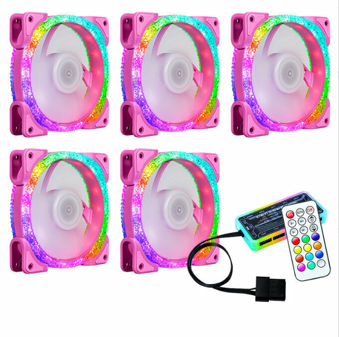 Computer Chassis CPU Cooler Fantasy Large Airflow Silent Fan Set (5 Pink Fans + Standard Controller Set)