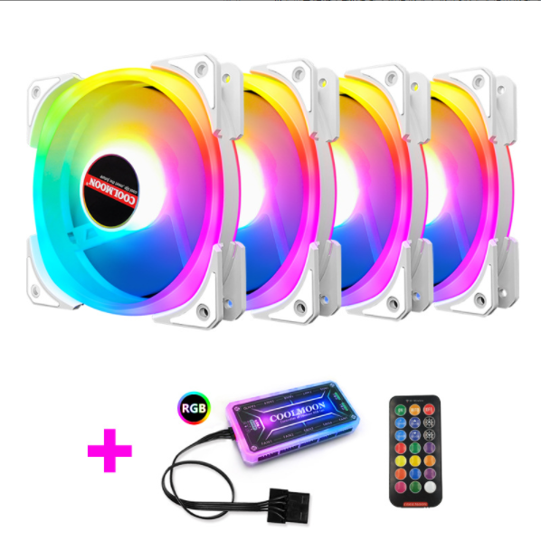 Cool Moon Double Pride II Case Fan 12cm Silent Inside and Outside Luminous 5VARGB Synchronous Desktop Computer RGB Fan (4 x Double Pride II Fans + 1 Set of Standard Controllers)