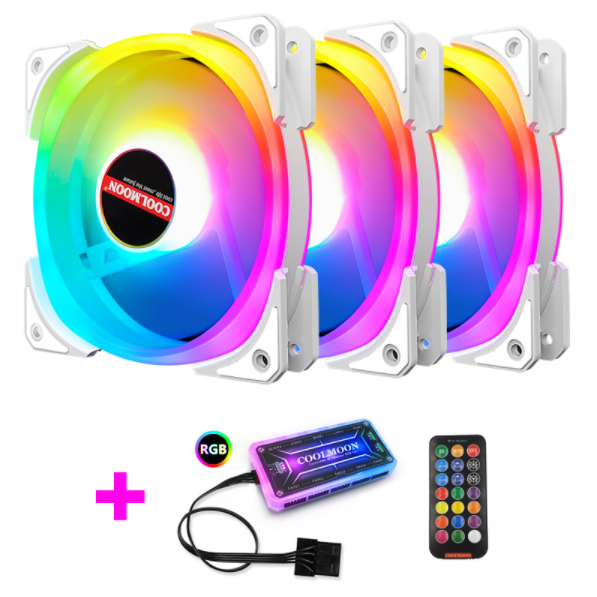 Cool Moon Double Pride II Case Fan 12cm Silent Inside and Outside Glowing 5VARGB Synchronous Desktop RGB Fan (3 Double Pride II Fans + 1 Set of Standard Controllers)