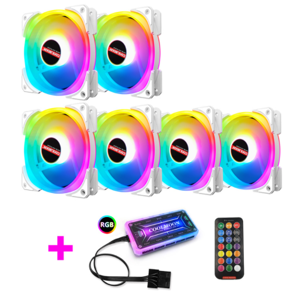 Cool Moon Double Pride II Case Fan 12cm Silent Inside and Outside Glowing 5VARGB Synchronous Desktop RGB Fan (6 Twin Pride II Fans + 1 Set of Standard Controllers)