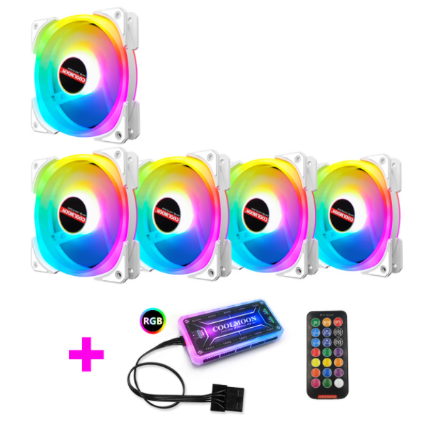 Cool Moon Double Pride II Case Fan 12cm Silent Inside and Outside Glowing 5VARGB Synchronous Desktop RGB Fan (5 Double Pride II Fans + 1 Set of Standard Controllers)