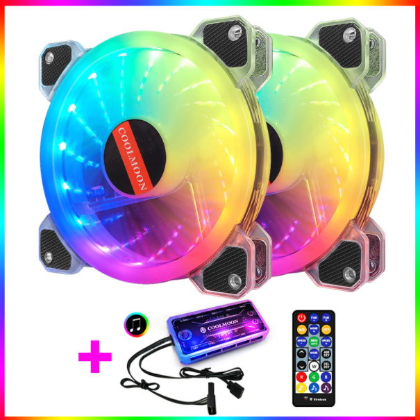 Cool Moon RGB Fan 12cm Case Fan Silent Illumination Desktop Silent Cooling Fan (2 Jade RGB Fans + 1 Set of Music Controllers)