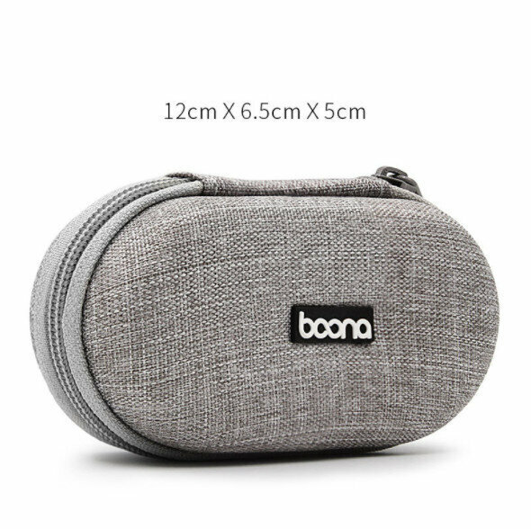 Bluetooth Headset Storage Bag, Mobile Phone Data Cable, Charger Storage Case, USBeva Headset Protection Bag (Upgraded Oval Gray)