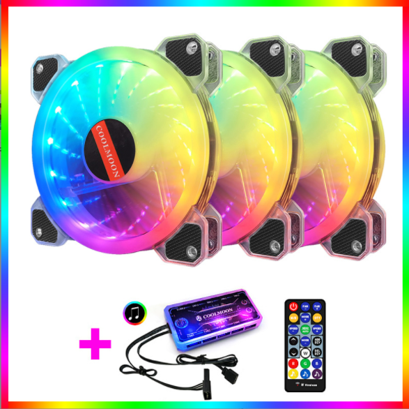 Cool Moon Jade RGB Fan 12cm Case Fan Silent Illumination Desktop Silent Cooling Fan (3 Jade RGB Fans + 1 Set of Music Controllers)