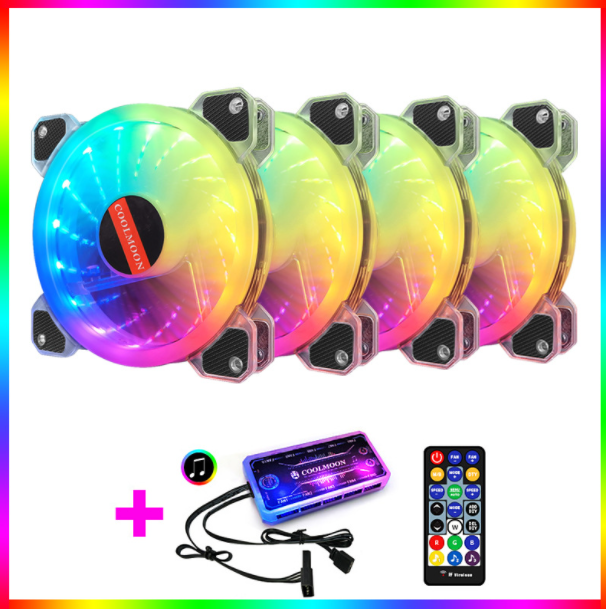 Cool Moon RGB Fan 12cm Case Fan Silent Illumination Desktop Silent Cooling Fan (4 Jade RGB Fans + 1 Set of Music Controllers)