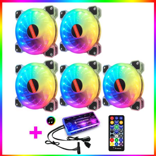 Cool Moon Jade RGB Fan 12cm Case Fan Silent Illumination Desktop Silent Cooling Fan (5 Jade RGB Fans + 1 Set of Music Controllers)