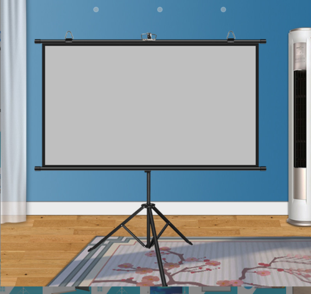 Projector Bracket Curtain HD Home Office Portable Tripod Screen 60 Inch 4:3 Portable Bracket White Fiberglass Screen (Black Style) Send Mobile Hanging Ring
