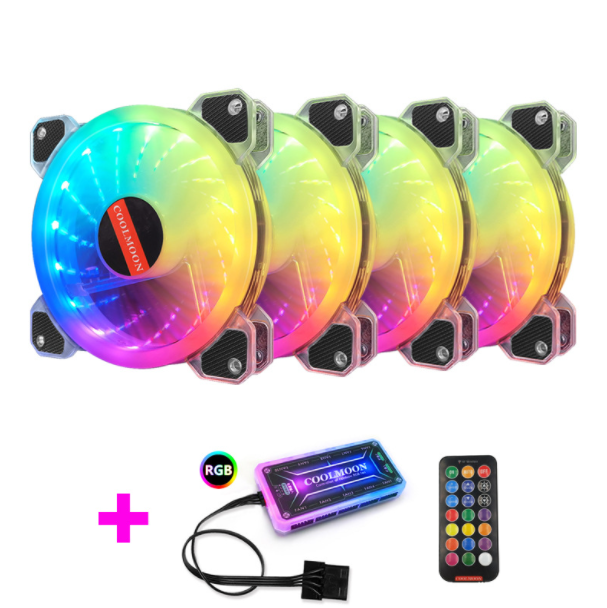 Cool Moon Jade RGB Fan 12cm Case Fan Silent Illumination Desktop Silent Cooling Fan (4 Jade RGB Fans + 1 Standard Controller)