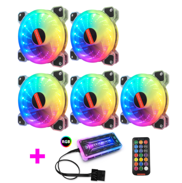 Cool Moon Jade RGB Fan 12cm Case Fan Silent Illumination Desktop Silent Cooling Fan (5 Jade RGB Fans + 1 Standard Controller)