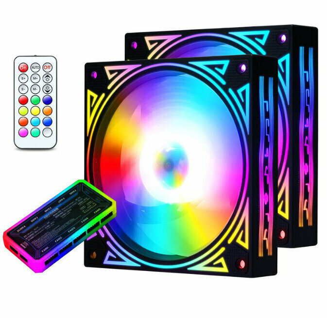 Computer Case RGB Color Changing Radiator Large Air Volume Silent Cooling Fan (2 Fans + 1 Set of Controllers)