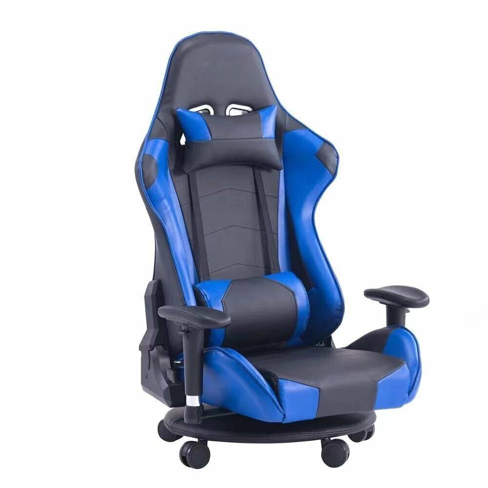 Gaming chair: Computer chair can lie 180 degrees (black and blue casual sliding gaming chair)