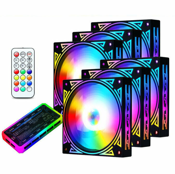 Computer case RGB color-changing radiator Large airflow silent cooling fan (6 fans + 1 set of controllers)