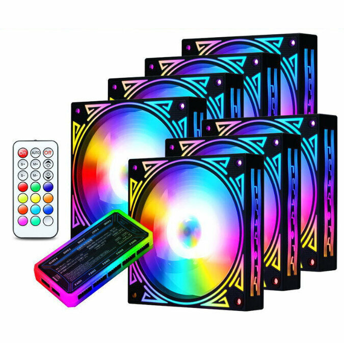 Computer case RGB color-changing radiator Large airflow silent cooling fan (7 fans + 1 set of controllers)