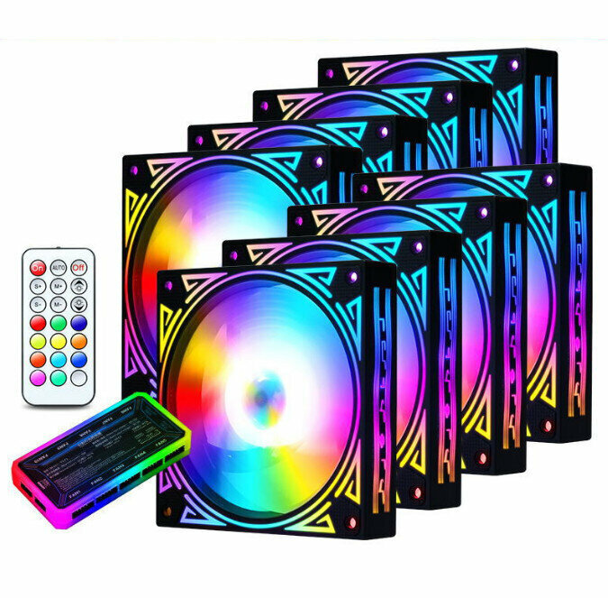 Computer case RGB color-changing radiator Large airflow silent cooling fan (8 fans + 1 set of controllers)