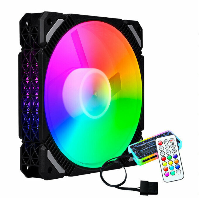 Computer Case RGB Color Changing Radiator Large Air Volume Silent Cooling Fan (Black Frame 6pin Phantom Mode (Remote Control Control))