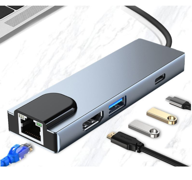 Type-C Hub for MacBook Switch Docking Station (6in1 TypeC to HDMI+PD+USB3.0+RJ45+SD+TF)