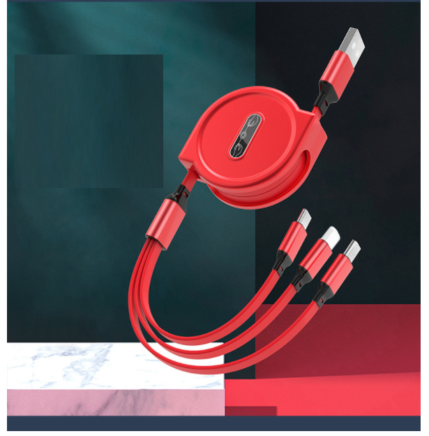 【2 packs】Macaron 1-in-3 charging cable for iPhone, Apple, Android, Huawei mobile phone, fast charging data cable (lucky red)