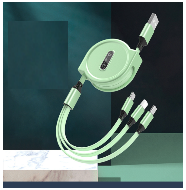 【2 packs】Macaron 1-in-3 charging cable for iPhone, Apple, Android, Huawei mobile phone, fast charging data cable (matcha green)